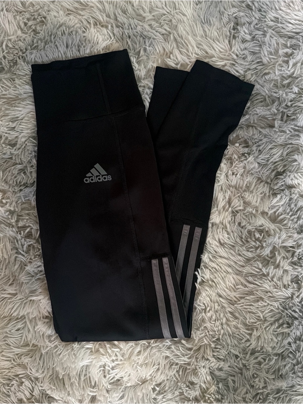 Adidas Women’s Black Athletic Leggings with Reflective Stripes and one pocket